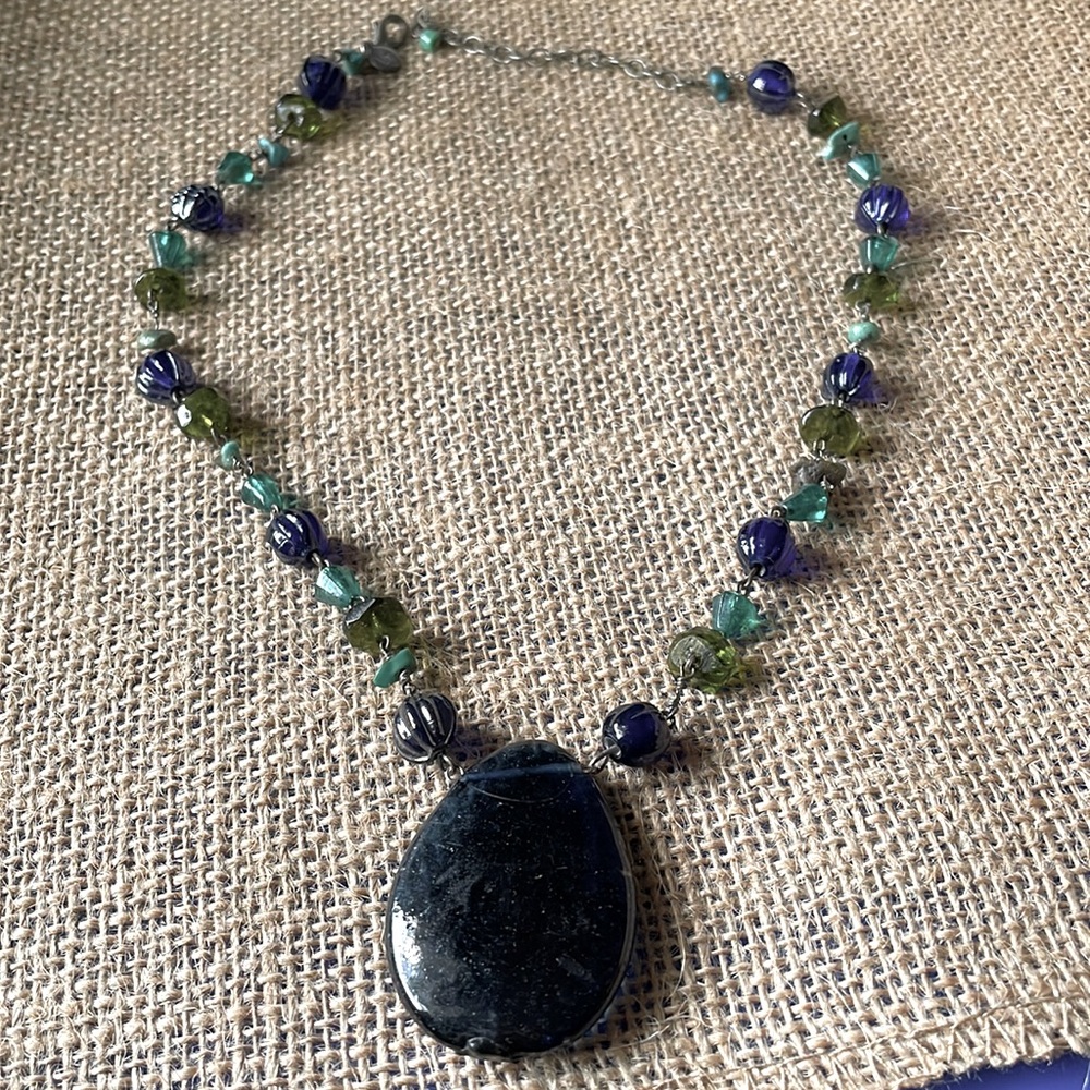 Vintage VJ Victor Jason necklace crystal glass and real turquoise